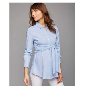 Isabella Oliver for a Pea In the Pod Maternity Shirt Tie Front Striped Button 4